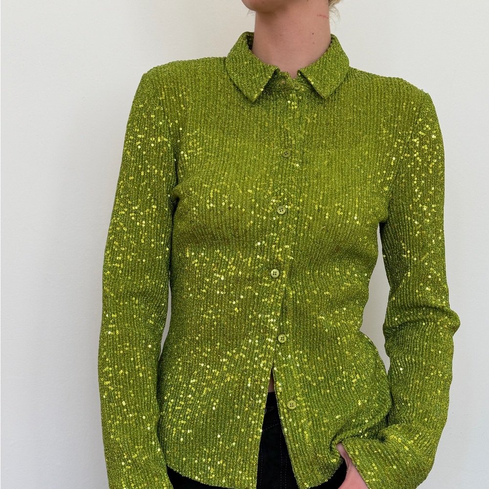 STINE GOYA Olive Sequin Knit Top